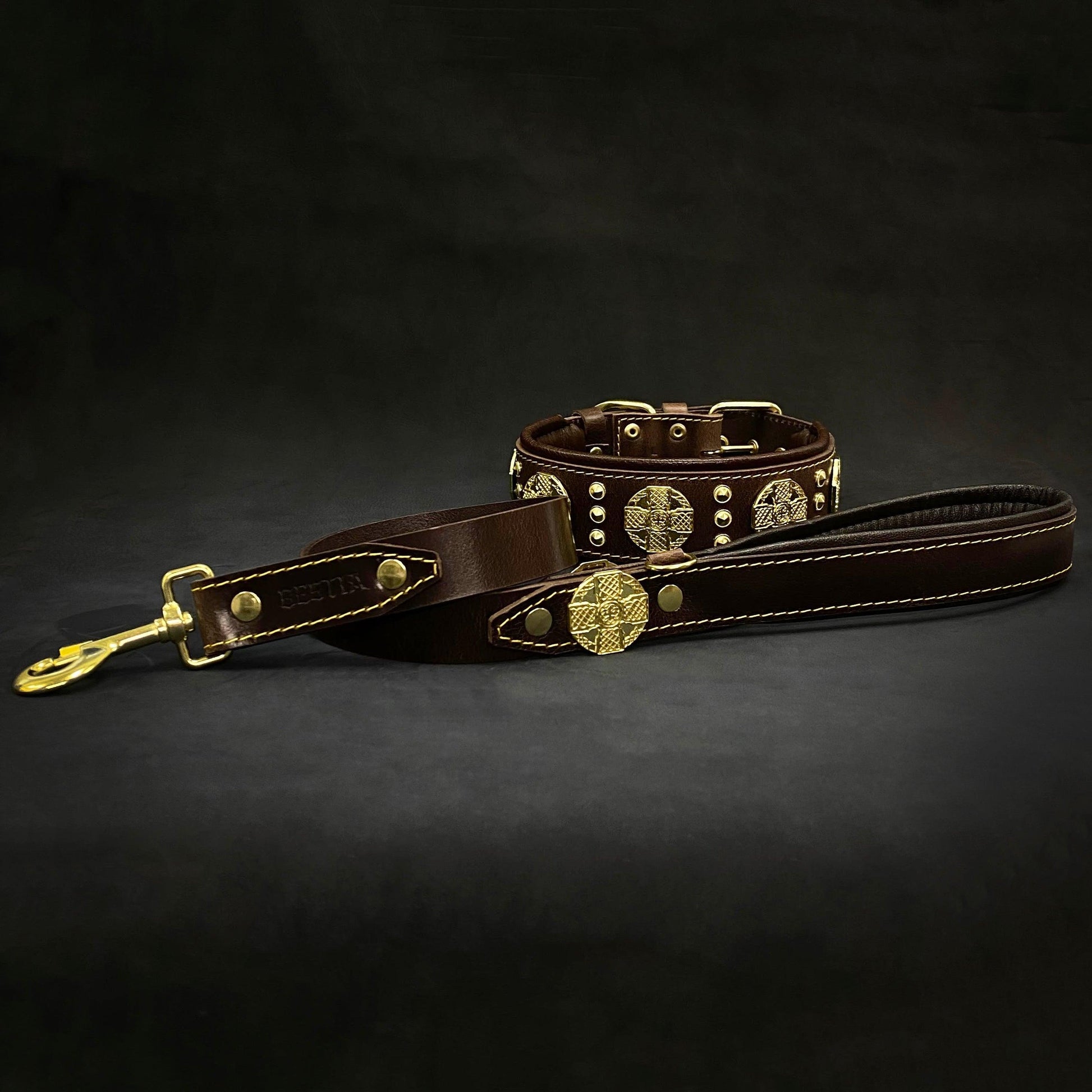 The "Maximus" collar 2.5 inch wide brown & gold product image